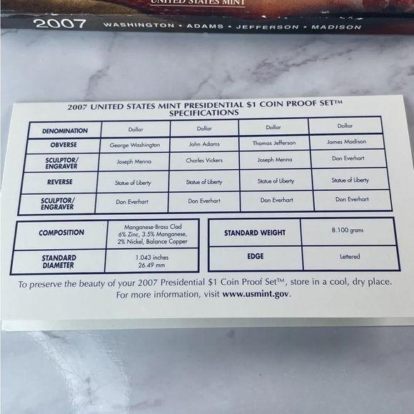 2007 United States Mint Presidential $1 Coin Proof Set - Picture 7 of 7